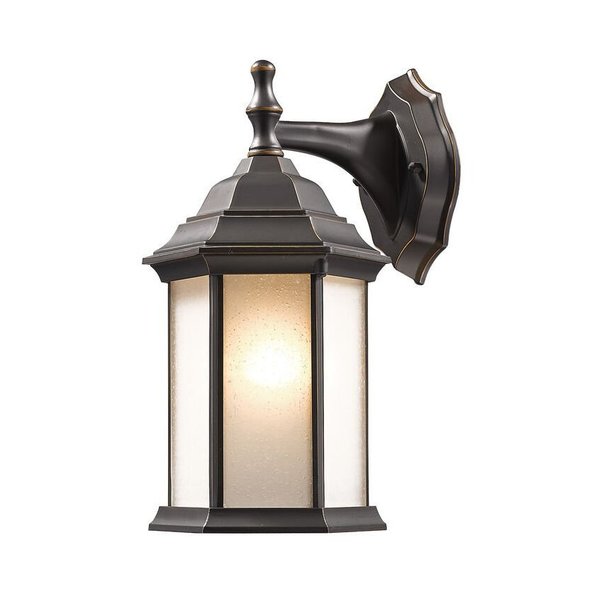Z-Lite Waterdown 1 Light Outdoor Wall Light, Oil Rubbed Bronze And White Seedy T21-ORB-F